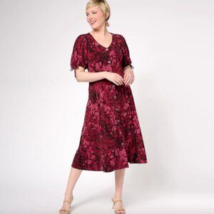 Susan Graver Regular Liquid Knit Elbow Sleeve Midi Dress , Wine Sz  a607358